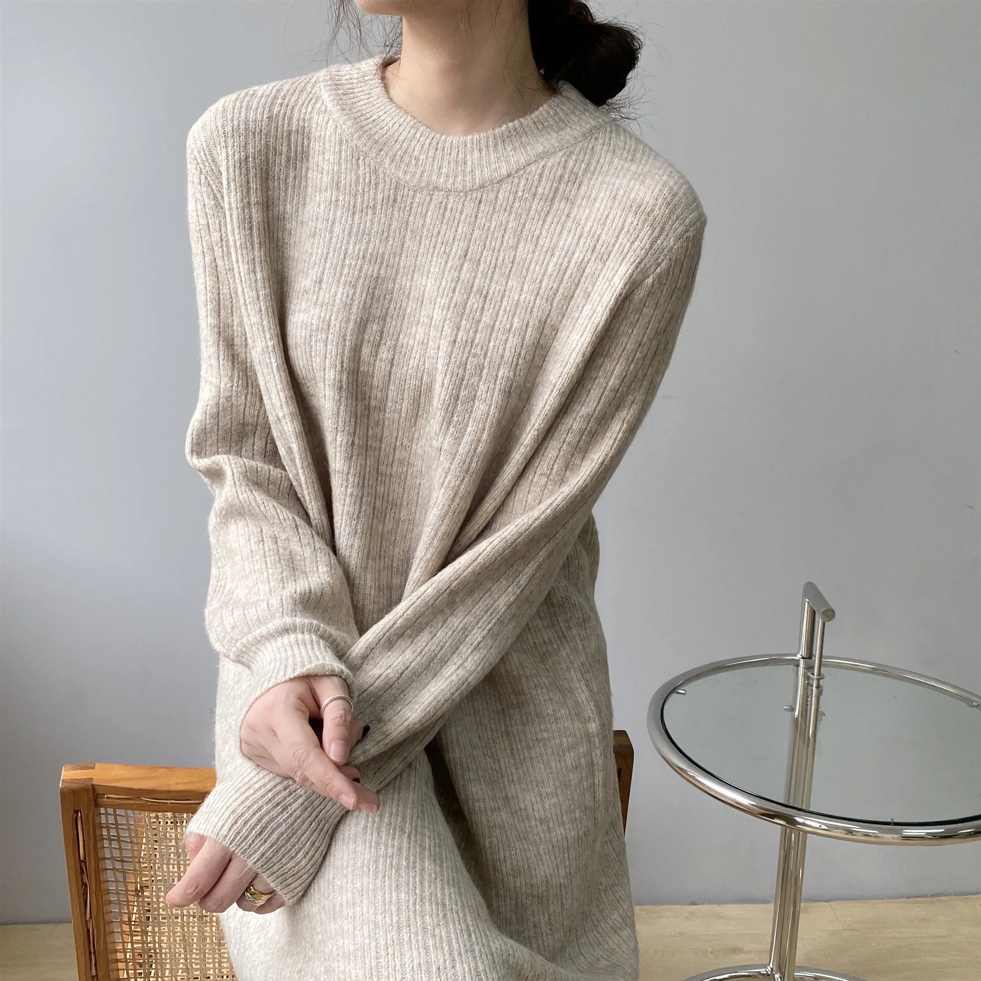 2021 Autumn Women O-Neck Sweater Loose Style Knitted Fashion Oversize Long Sweater Casual Women Pullovers Pull Femme black cardigan