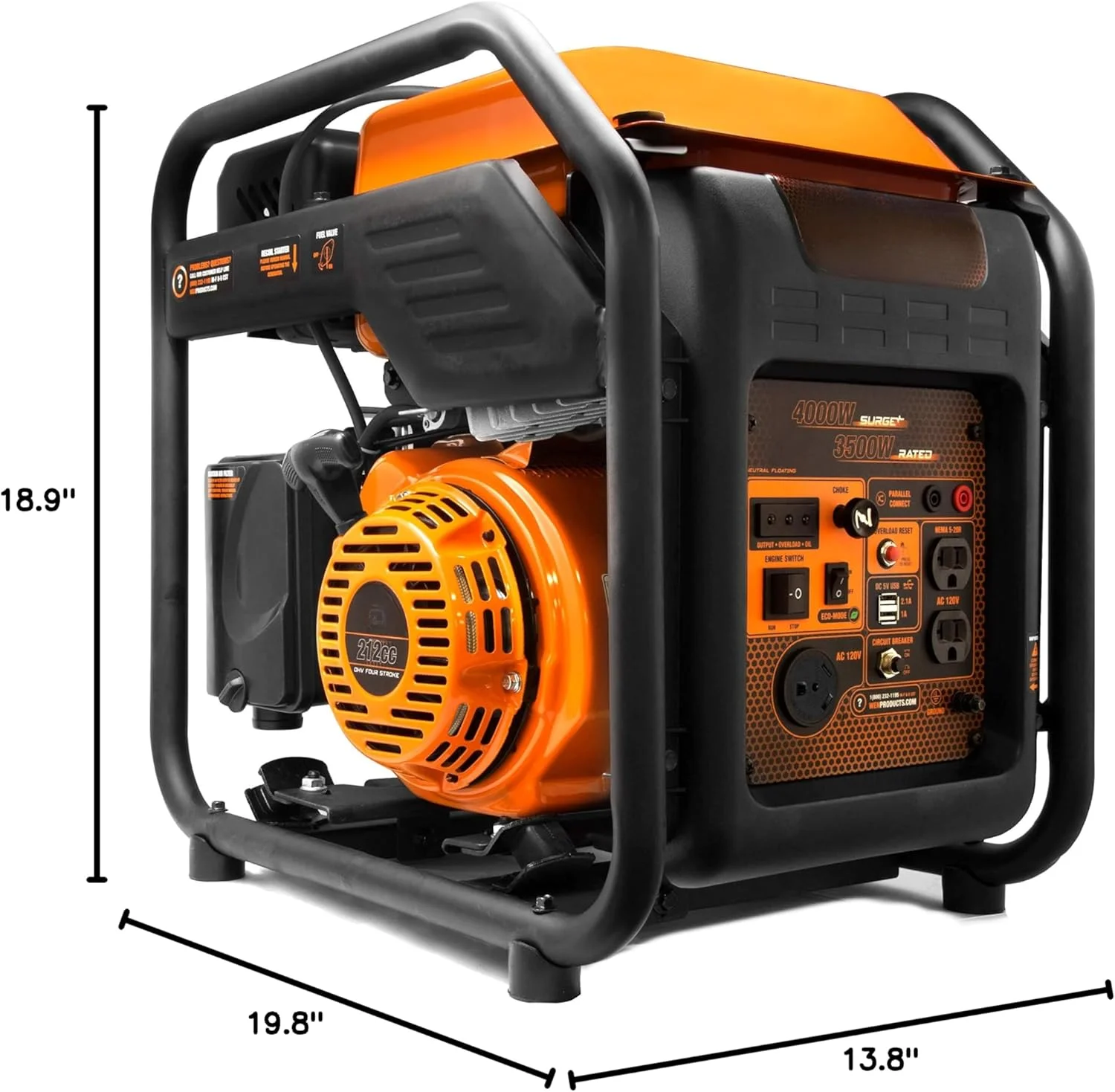 GN400i RV-Ready 4000-Watt Open Frame Inverter Generator, CARB Compliant, Black/orange