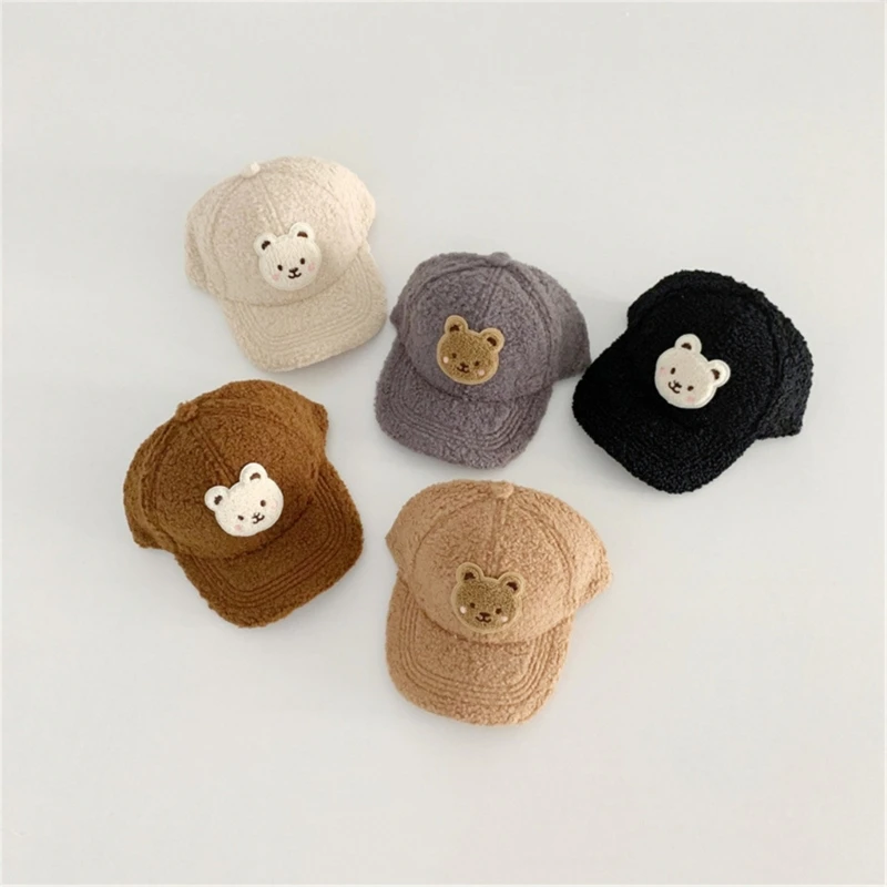 

Stylish Baby Baseball Cap Cartoon Bear Embroidery Warm Hat Breathable Wide Brim Bonnet for Cold Weather Outdoor