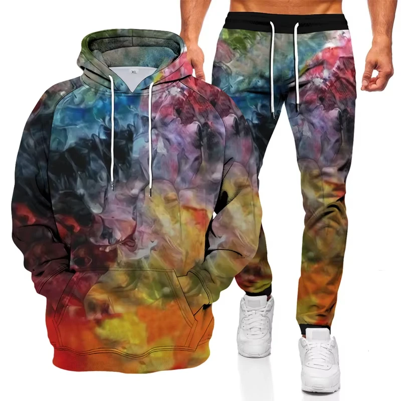 Autumn 3D Printed Hoodies Pant Sets for Men