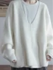 ZZ139 2024 Solid Color Simple Retro Lazy Wind Sweater Autumn and Winter Loose V-neck Versatile Trend Knitted Sweater Top 3