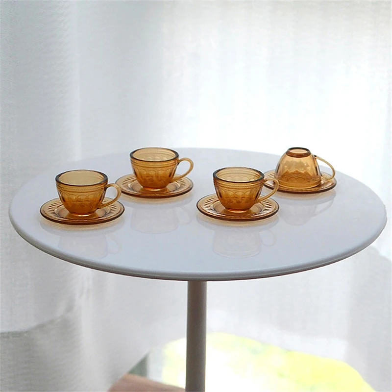 

1Set 1:12 Dollhouse Miniature Color Tea Set Teacup Saucer Model Furniture Accessories For Doll House Decor Kids Pretend Play Toy