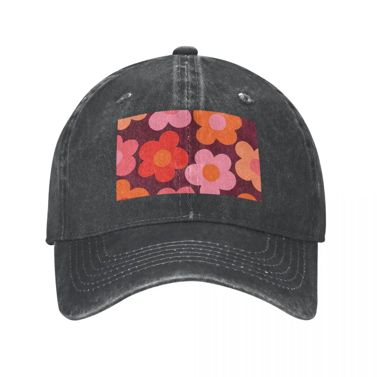 

Flowerfull On Plum (happy Boho Retro Floral Pattern Baseball Caps Washed Denim Hats Casquette Streetwear Baseball Cowboy Hat