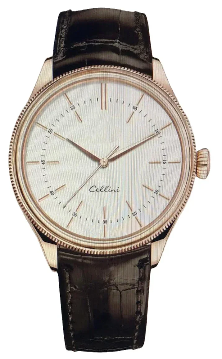

Роскошные новые мужские механические автоматические часы из черной кожи и розового золота CELLINIS Reloj Hombre