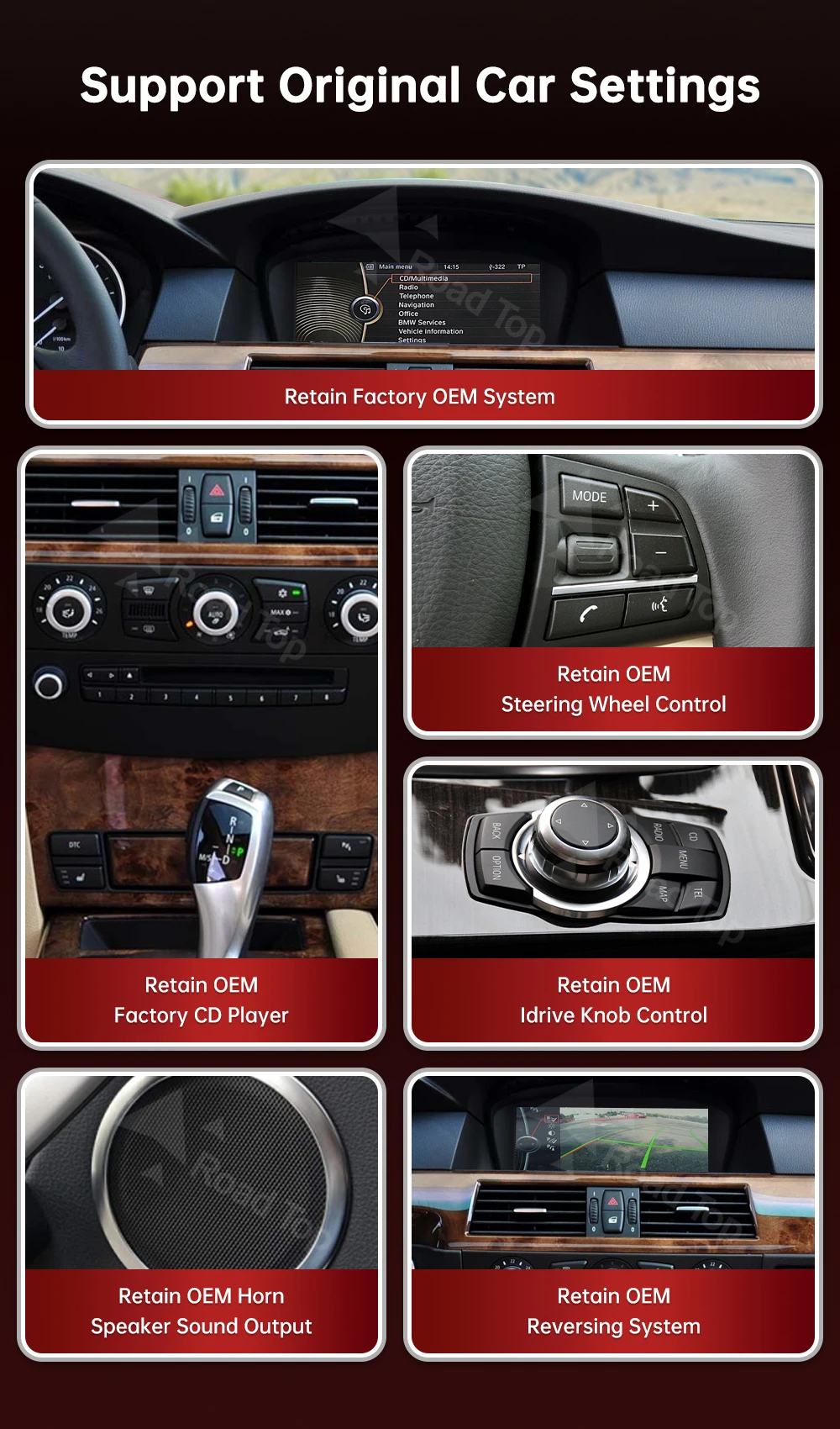RoadTop 8.8" Wireless CarPlay Display Screen Android Auto Multimedia Linux Screen For BMW 5 Series E60 E61 CCC CIC System