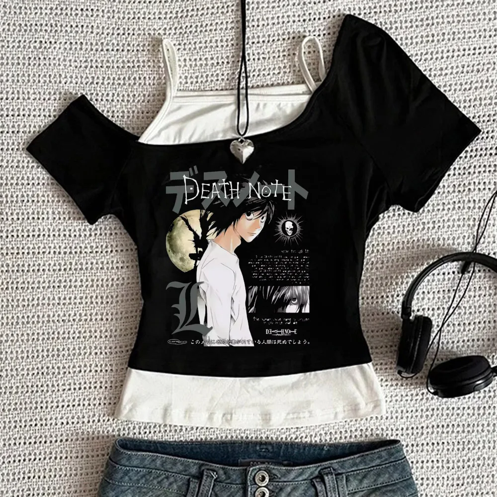 Death Note Crop Top Damen Kawaii Party Meme Harajuku Jojifuku Top T-Shirts Vintage Ausverkauf Y2K Meme Lustig