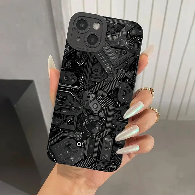 Creative Circuit Board Pattern Silicone Phone Case For iPhone 16 14 15 13 12 11 Pro Max 16E 8 7 Plus XR X Shockproof Soft Cover 2