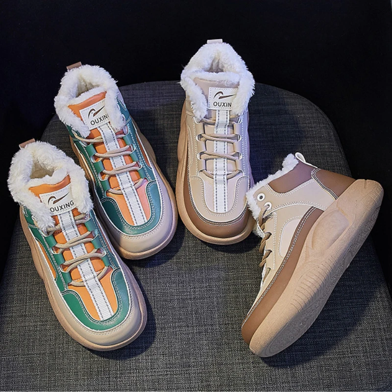 Women's Winter Sports Shoes 2022 New In Furry Warm Sneakers Woman Comfort Skateboard Shoes Ankle Snow Boots Zapatillas Comodas