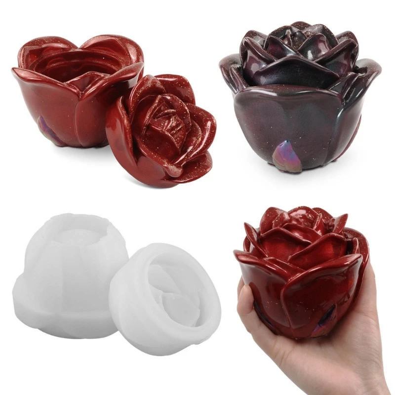 

DIY Rose Flower Storage Box Silicone Mold Desktop Ornament Jar Trinket Holder Jewelry Box Epoxy Resin Casting Mould