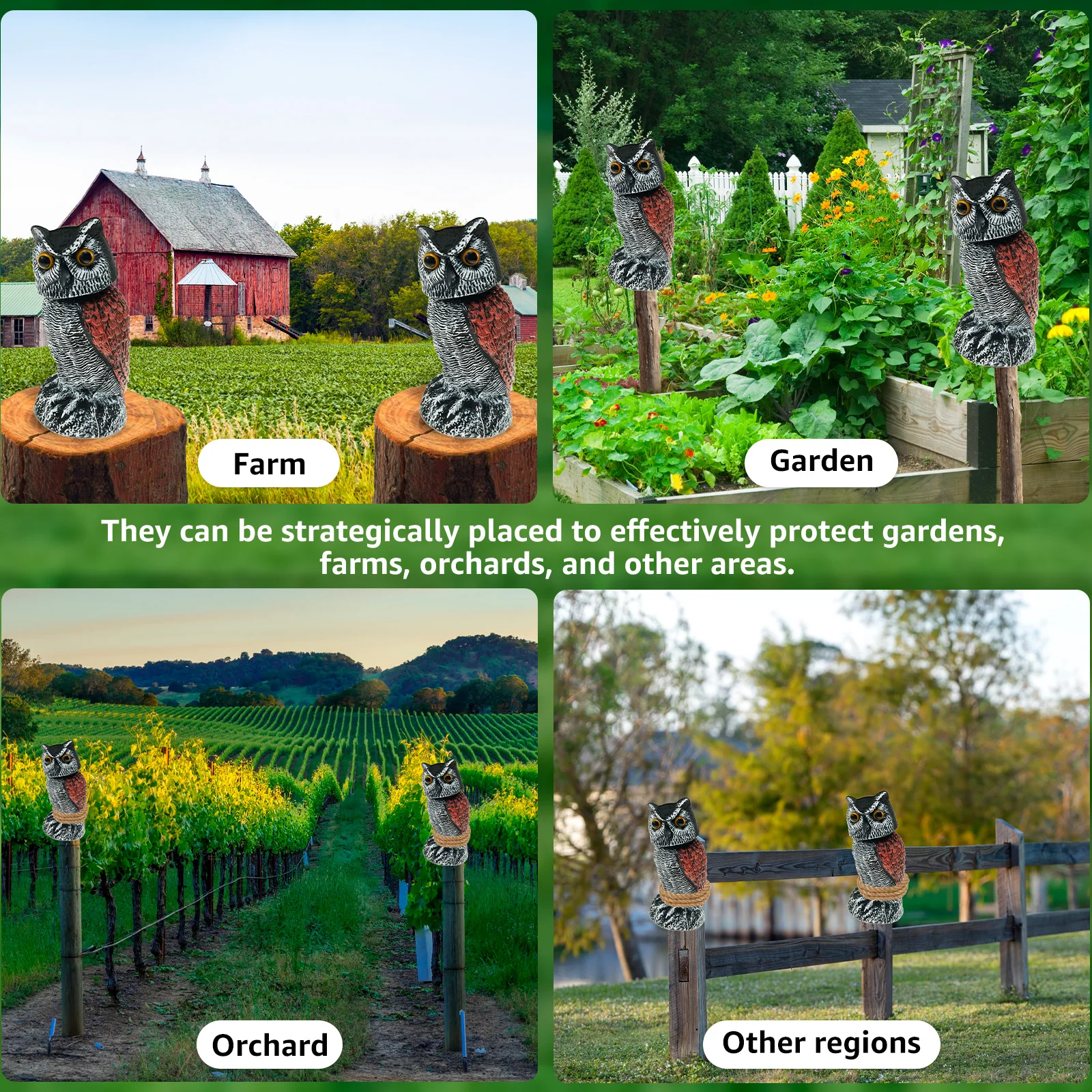 Description Picture 6 of itemBird Repeller Realistic Owl Waterproof Solar Fake Owl Decoy Frightening Fake Owl Scare Bird Control Devices with Rotating Head