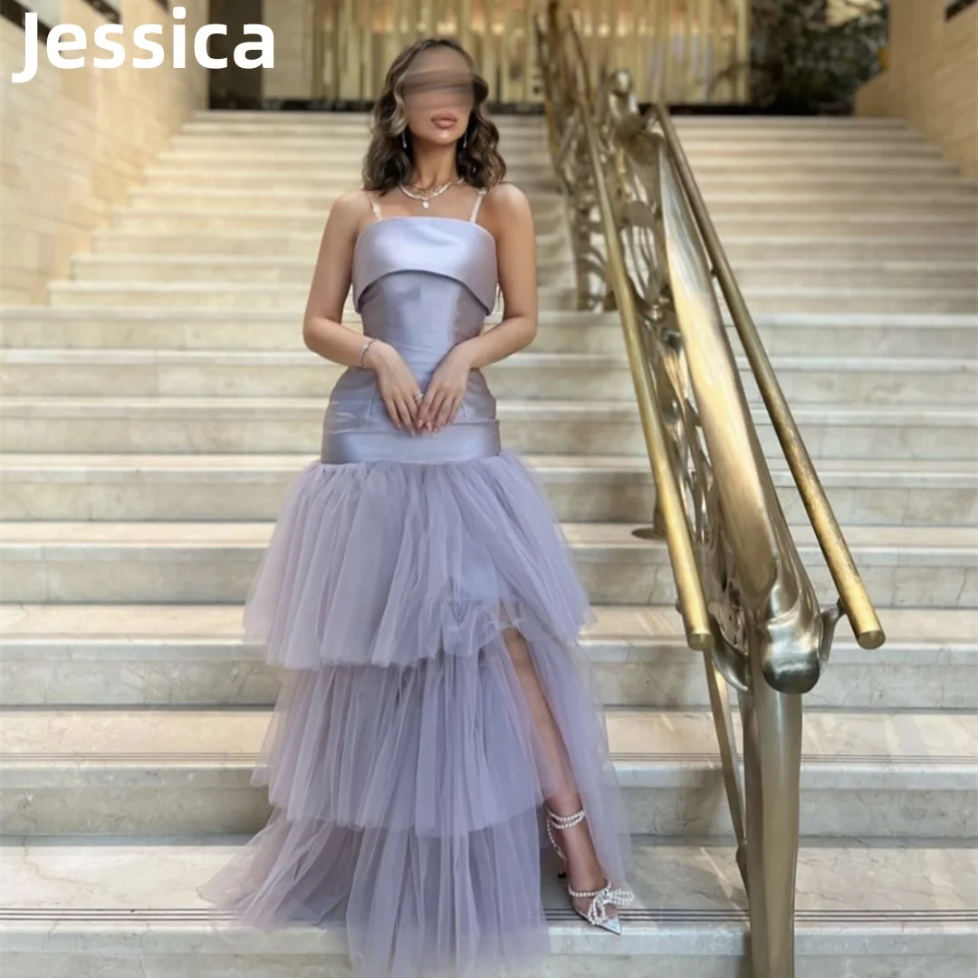 

Jessica Satin Tulle Prom Dresses فساتين السهرة Arab Evening Dress Formal Occasions Elegant Strapless Multi-layered Party Dress