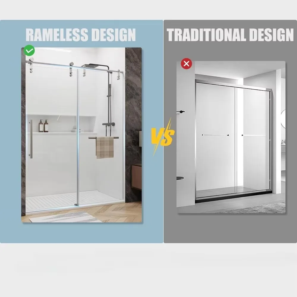 Tub Shower Door, 56-60 in. Wide, Frameless Sliding, with Handle and Watertight Seal, Tempered Glass, Multi-Size Shower Door 5