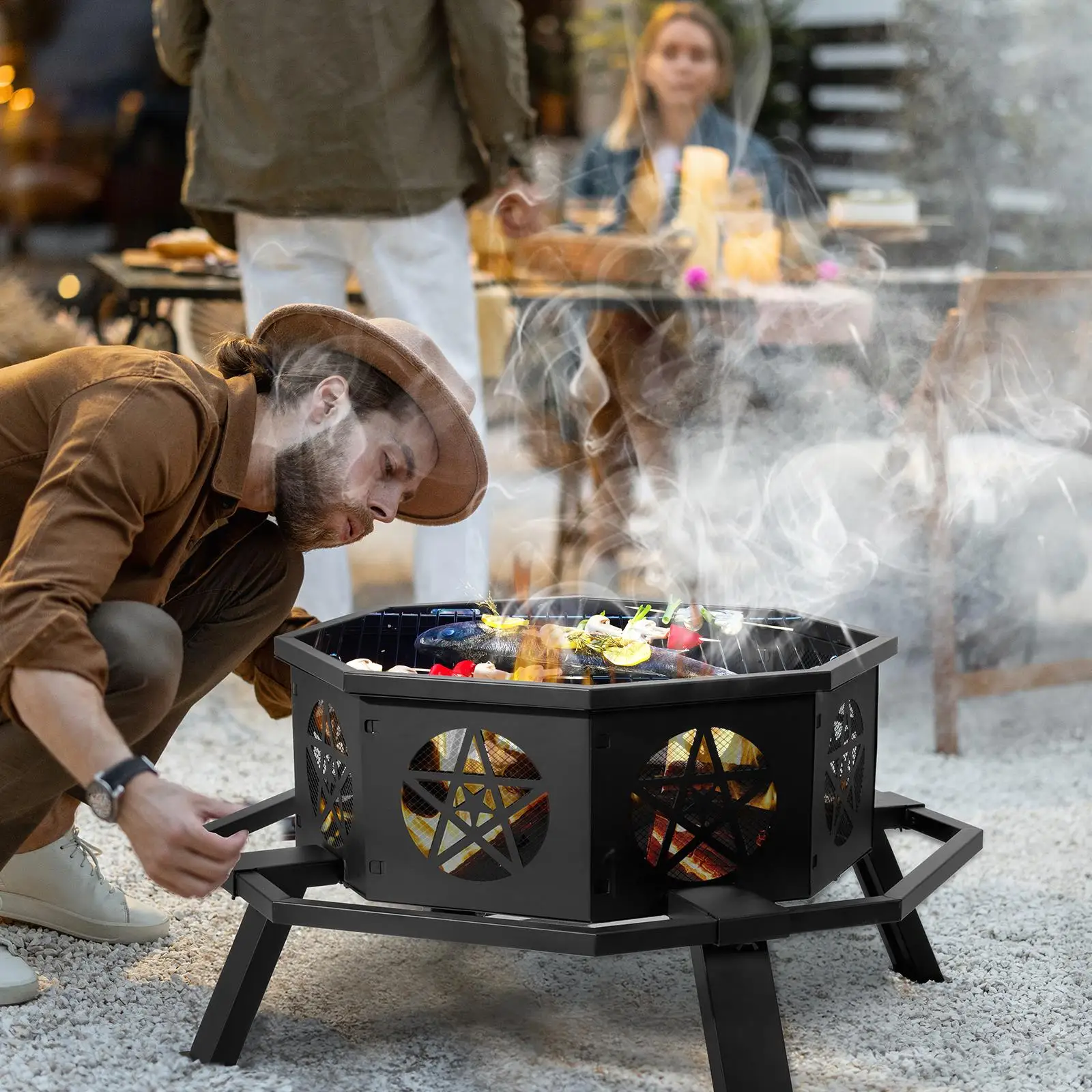 35-Inch Decorative Outdoor Fire Pit-Portable Patio Heater for Backyard Campfires & BBQs