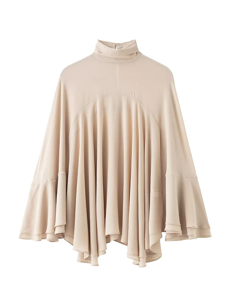 Women's Layered Ruffles Blouse Sexy See Through Turtleneck Long Sleeve Temperament Solid Top Female Loose Shirt 2026 New