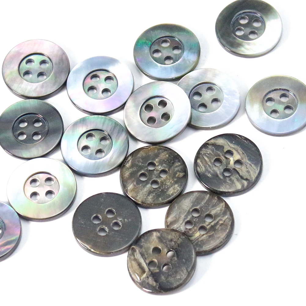 10pcs 10/12/15/18mm 눈부신 오로라 쉘 버튼 천연 블랙 마더 오브 펄 쉘 버튼 커프스 단추 셔츠 블레이저 DIY 스크랩북
