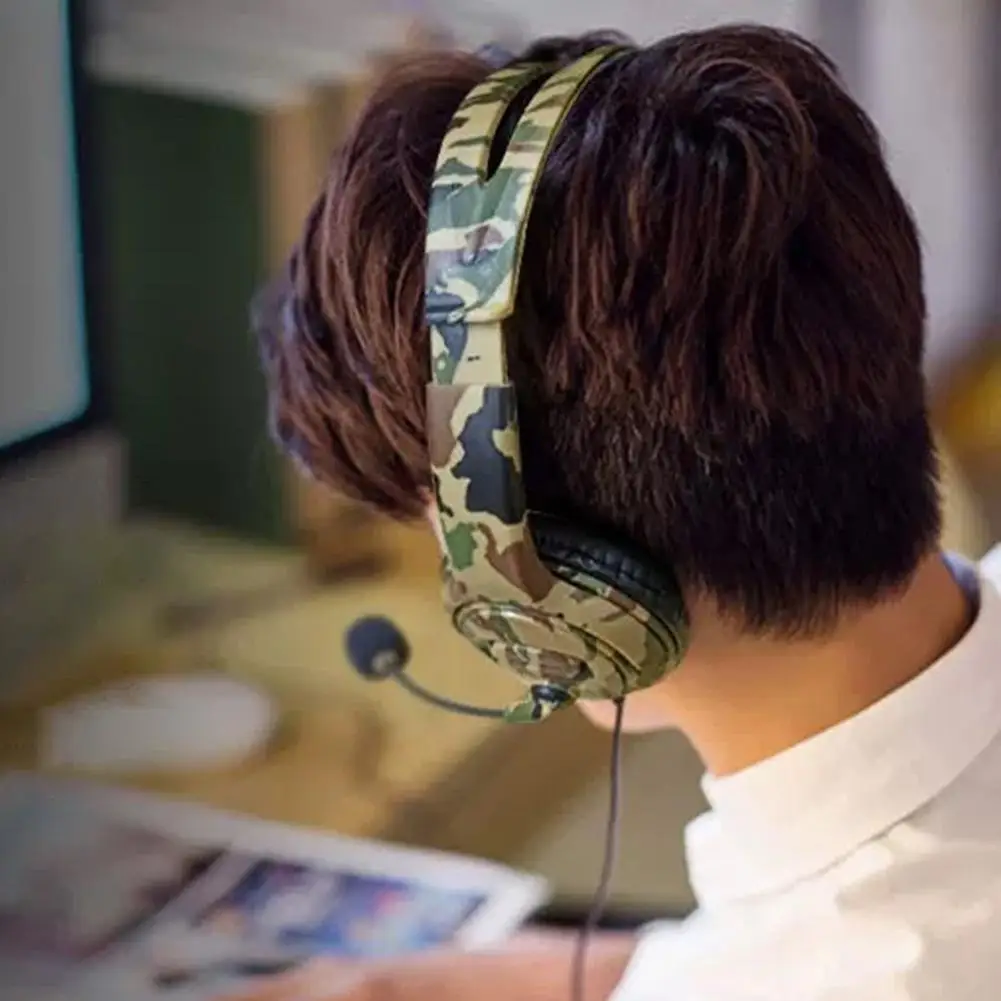 Wired Camouflage Gaming Headset 3.5mm Plug Over-Ear Headphone with Mic Volume Control Gaming Headphone for PS4/Laptop/Computer