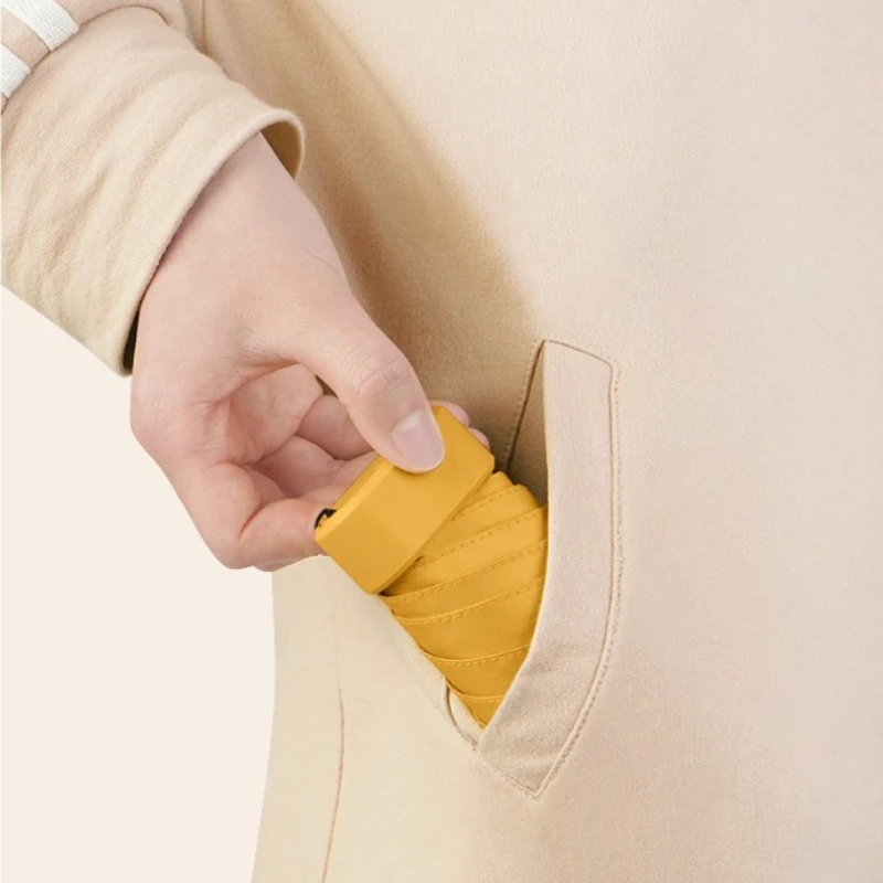 Flat Capsule Umbrella Mini 5-Fold UV Protection Sun and Rain Umbrella Portable Case with Shoulder Strap Black Coating Windproof