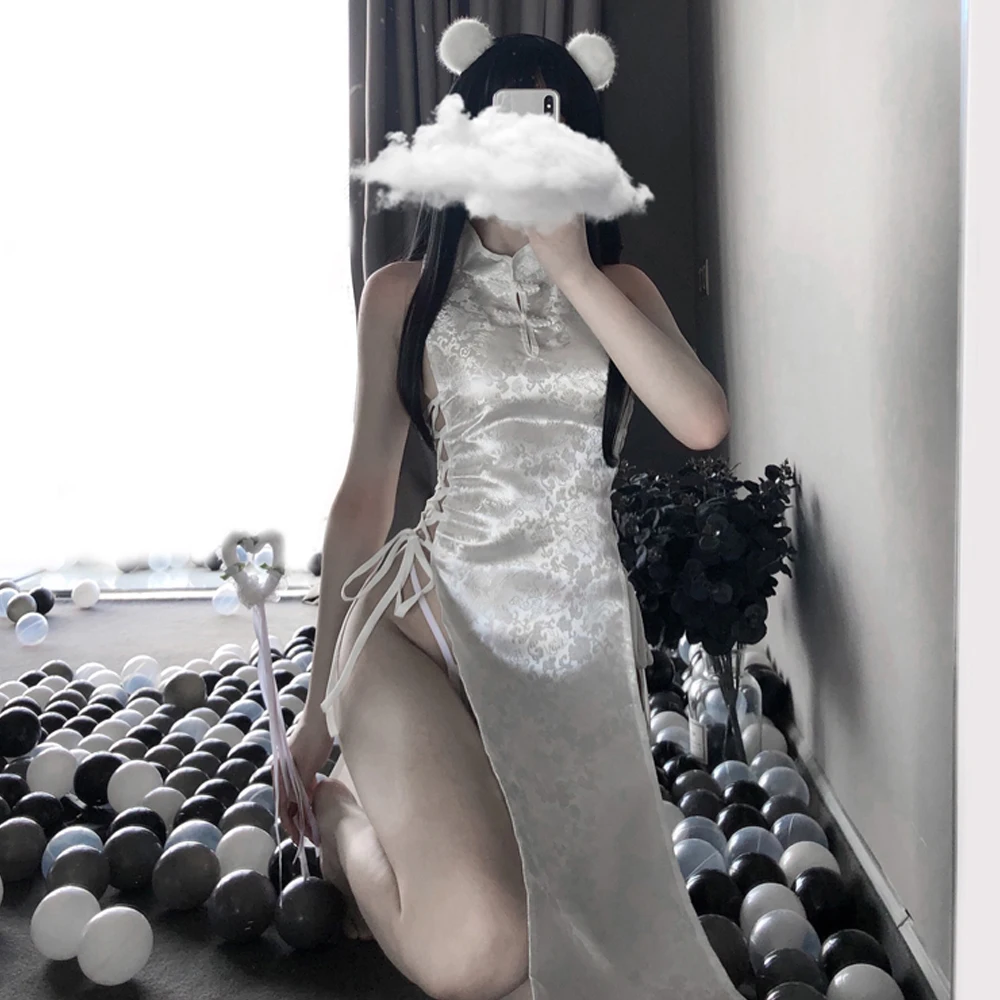 Sexy Cosplay Women Sexy Lingerie High Split Dress Qipao Cheongsam Uniform Chinese Traditional Party Dress Roleplay Costumes Women Lingerie Women Lingerie Set Women Cosplay Costume