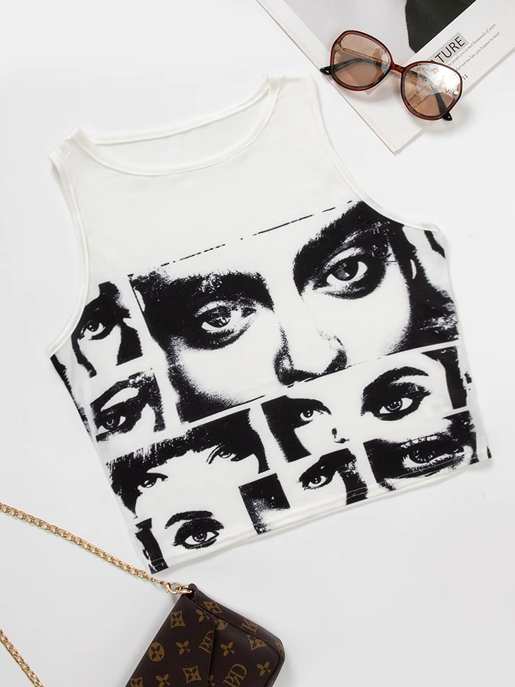 High Street Style Y2K Figure Graphic Crop Top Women Summer