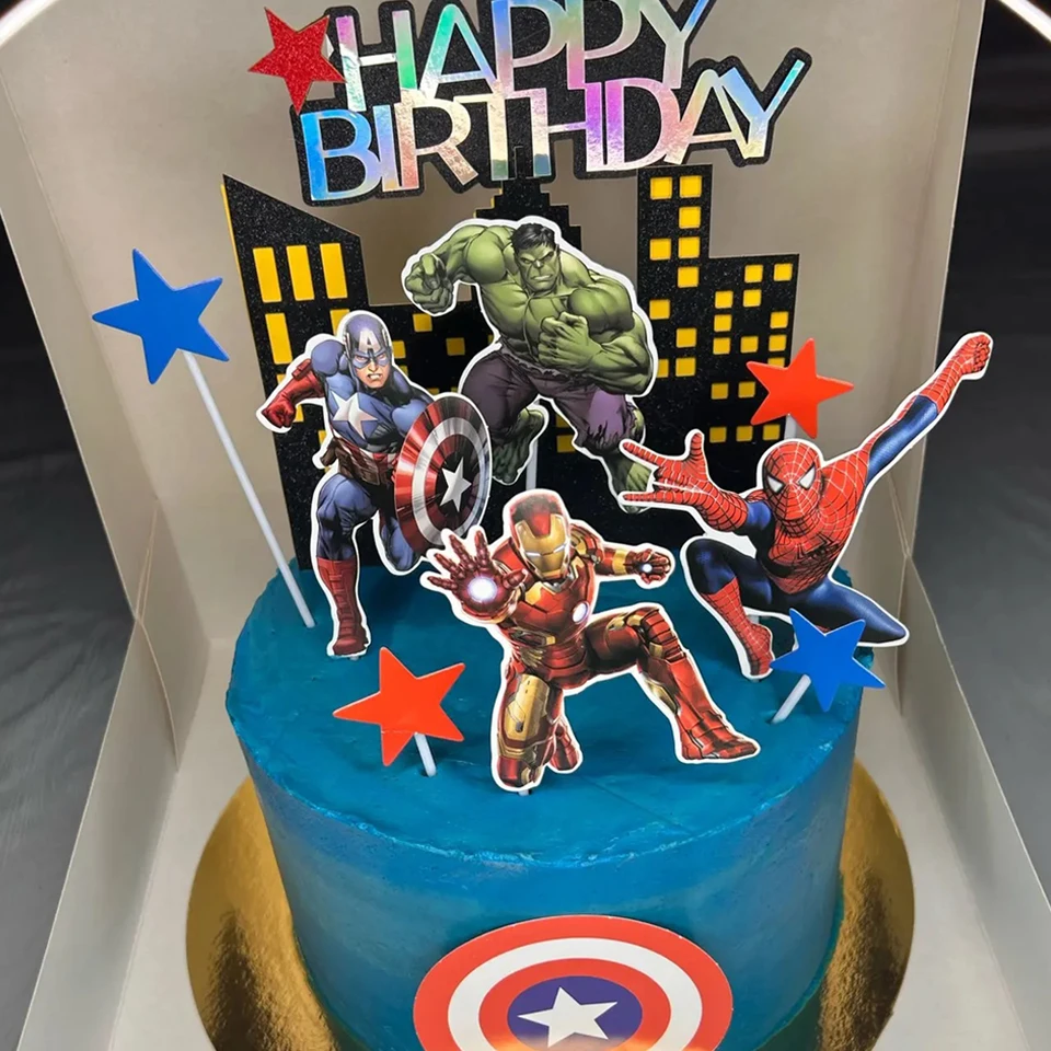 Topper Torta Supereroi Avengers - 6 Personaggi In PVC, Decorazioni Compleanno Bambini - Foto 4