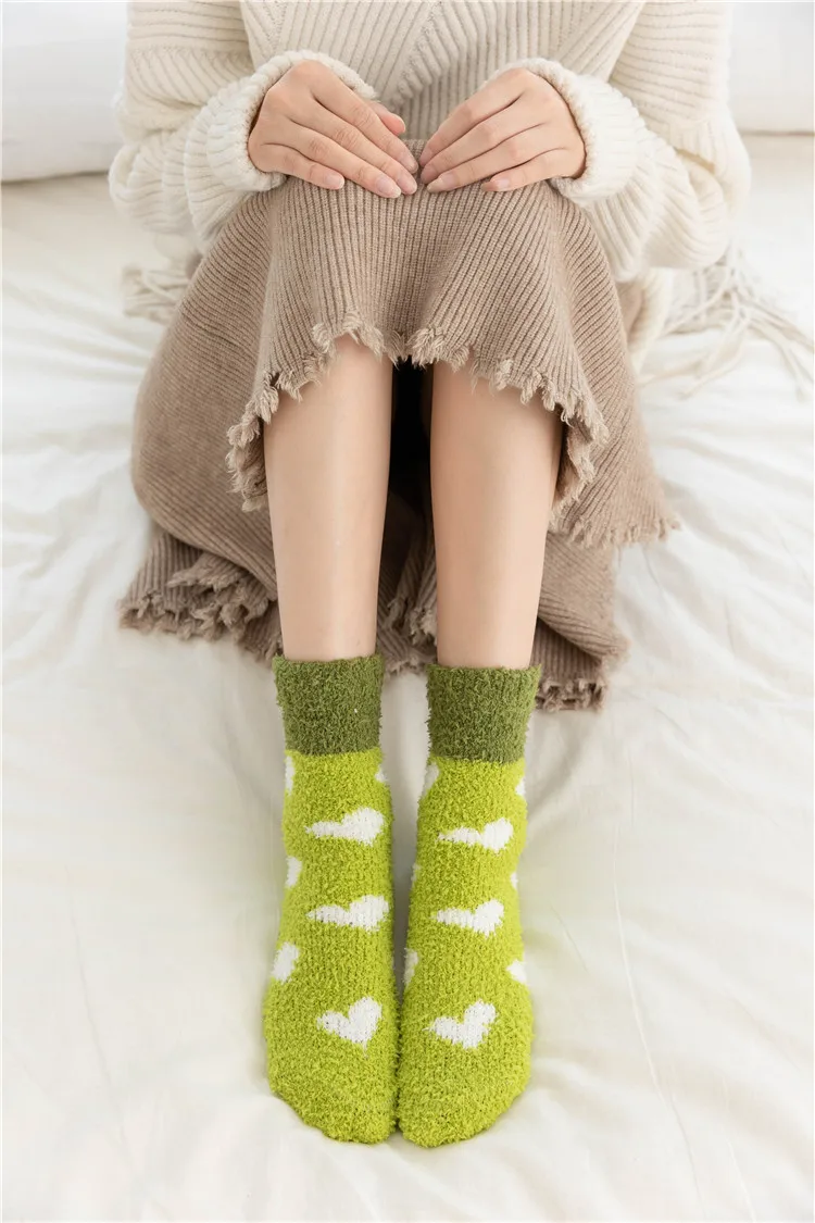 Frauen Socken Süßigkeiten Warmen Dame Herz Nette Winter Kawaii Dicken Korallen fleece Warm Fuzzy Flauschigen Frottee Kurz Nette Baumwolle Socken weibliche – Detail 6