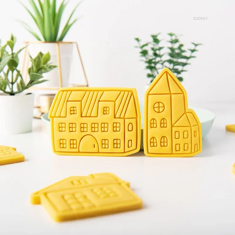 Christmas Villa Cookie Cutter Cartoon Gingerbread House Biscuit Fondant Embosser Stamps Mold DIY Cake Decoration Baking Tool cookie cutter baking mold cookie mould baking decorating tools cookie maker press kit