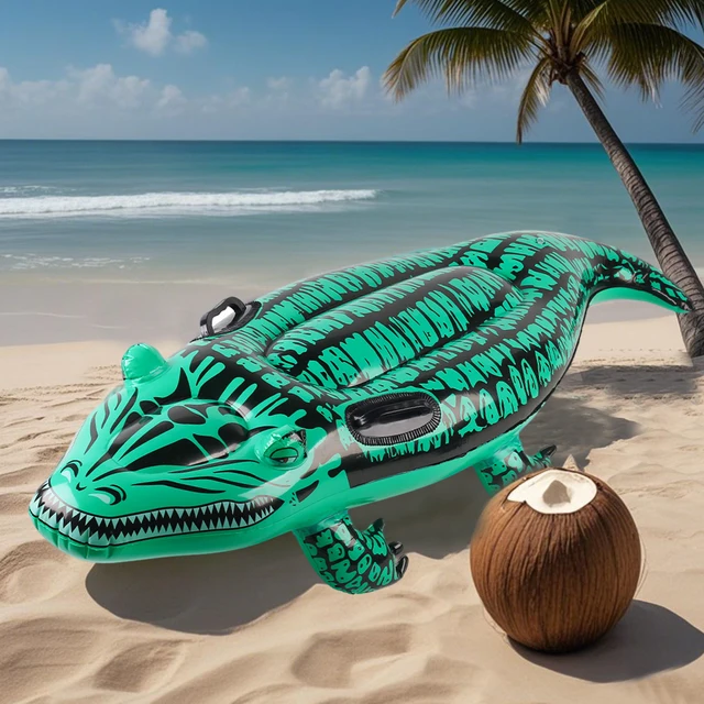 1PC Adventure-Ready Crocodile Inflatable Ride-on with Handles, Summer Thickened Pool Float for Kids & Adults, 2