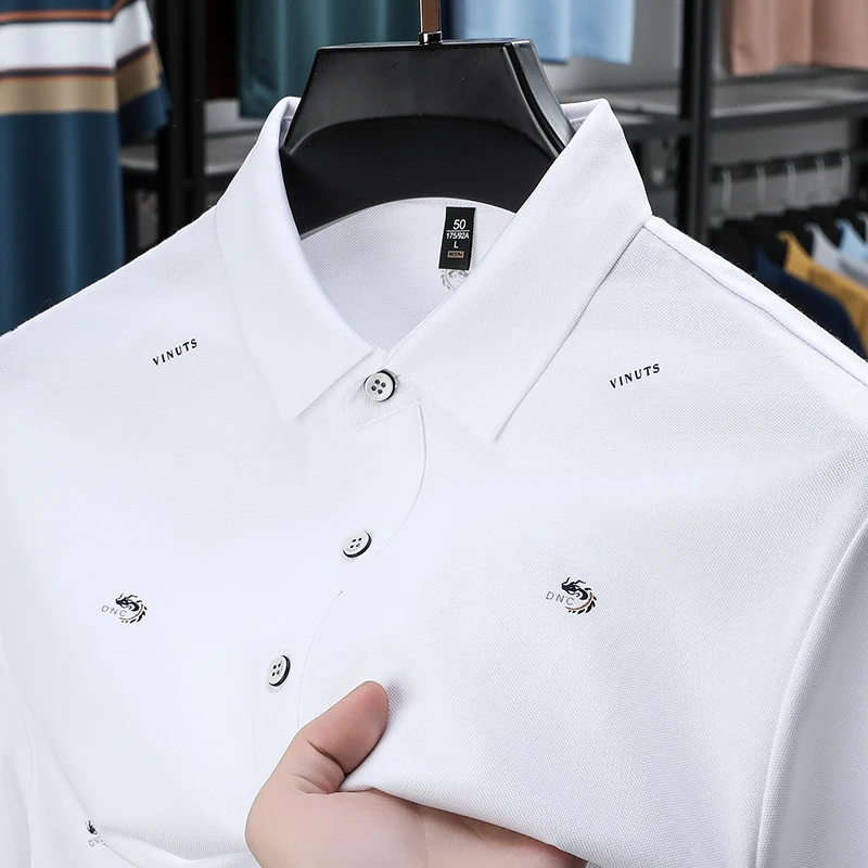 

New High-End Men's Polo Shirt Brand Print Lapel Short Sleeve Europe Men's Trend Casual Skin Friend Breathable T-Shirt Menswear