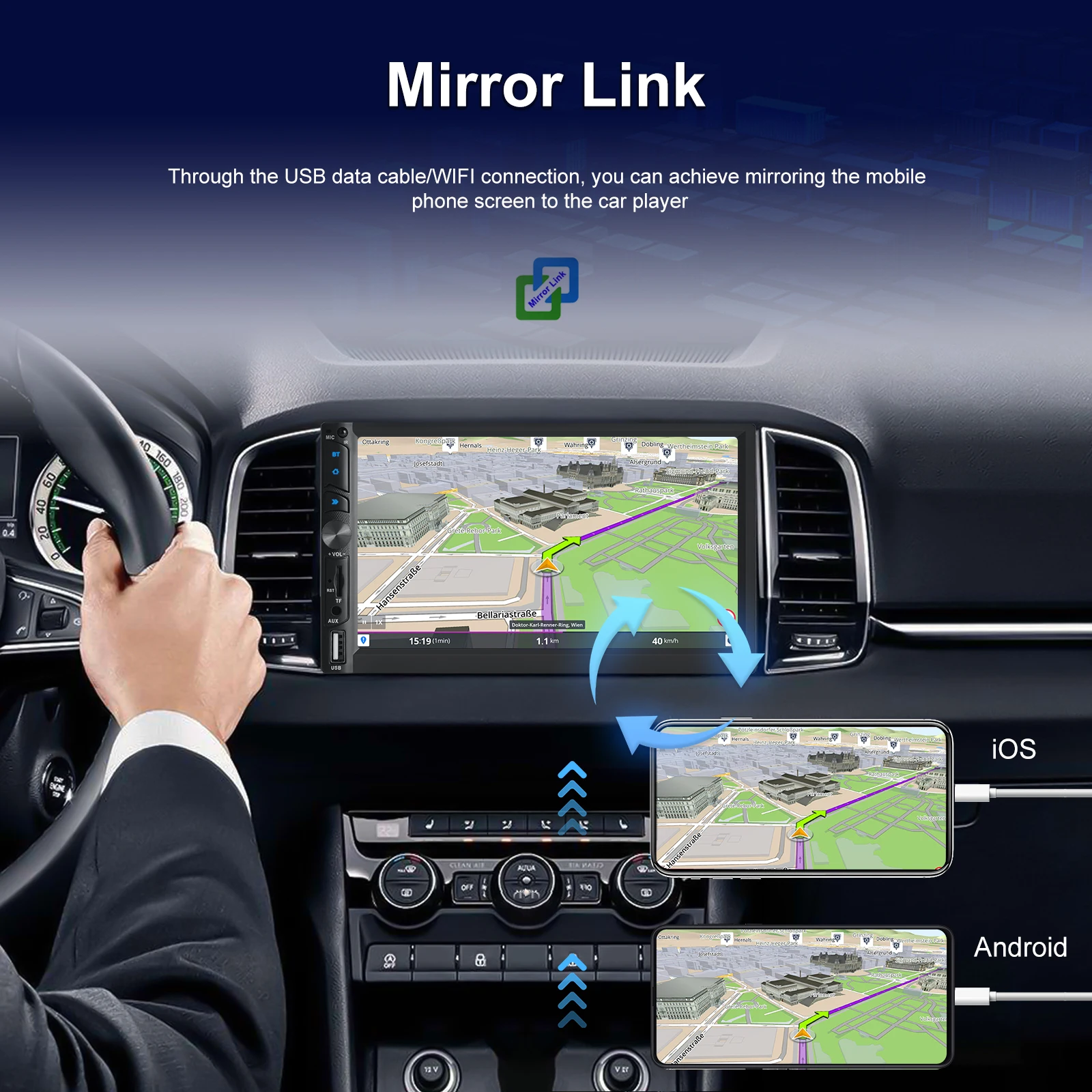 Autoradio 2 DIN Podofo 7 Pollici Con Bluetooth, Mirroring Android/iOS, Controllo Al Volante, Telecamera Retrovisore Inclusa, FM, AUX, USB/TF