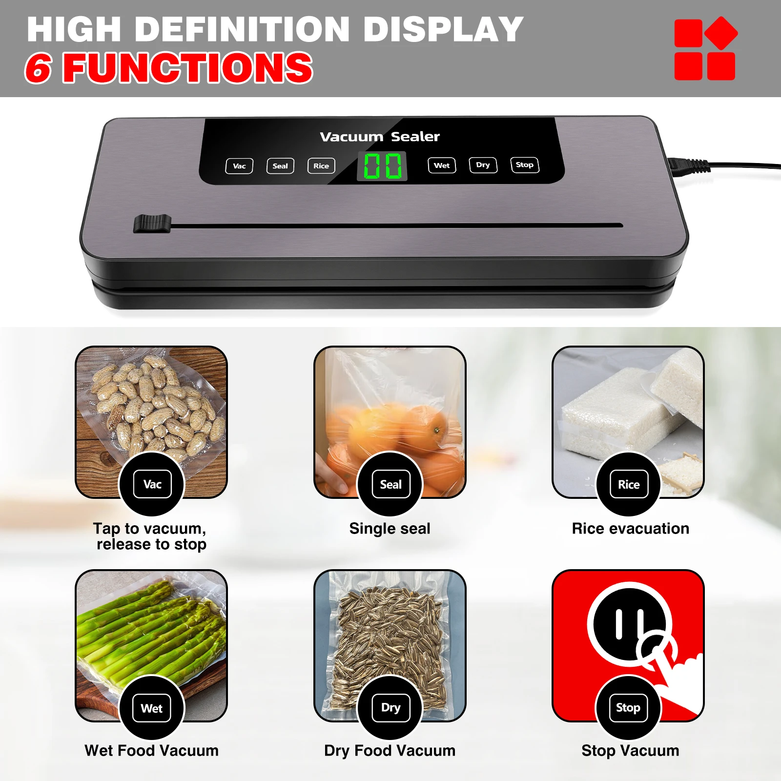 5-in-1 Multi-Functional Vacuum Sealer Food Vacuum Sealer Machine Automatic Food Sealer for Food Preservation With 10 Sealer bags 2
