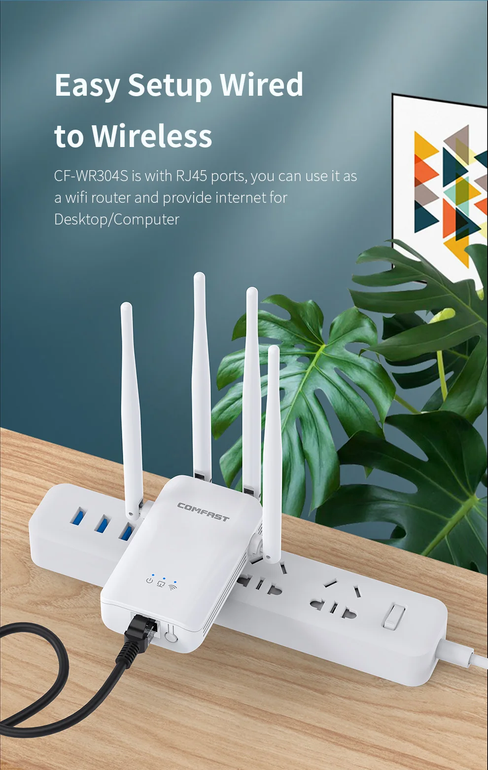 Amplificateur répéteur WiFi 2.4GHz 300Mbps, 2 Ports RJ45, antennes à Gain  élevé, Point d'accès, extension réseau longue portée