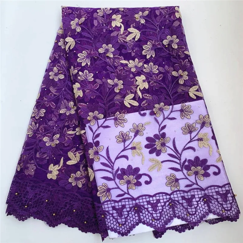 5 Yard French Lace with Gold thread African Tulle cord Lace Net Embroidered Fabric PS122901 sewing fabric