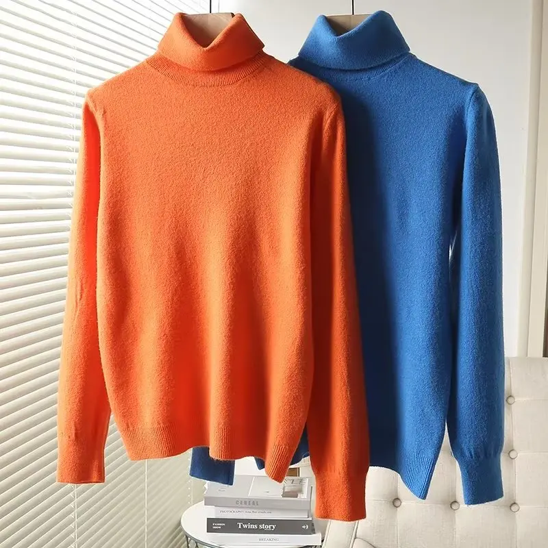 

Dave&Di Winter Sweaters Women Candy Color Fashion Turtleneck Wool Knitwear Pullovers Tops
