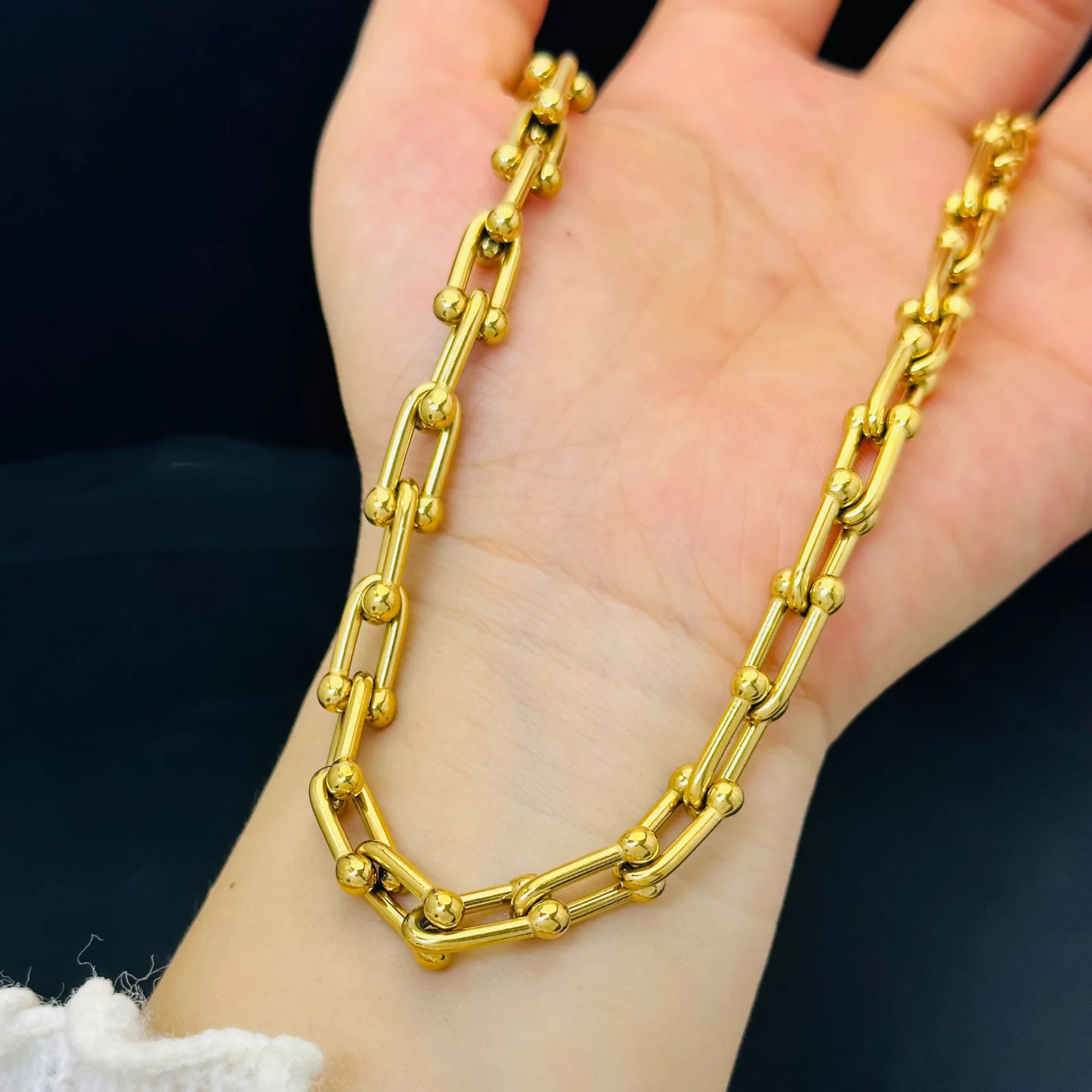 316L Stainless Steel U Shape Splicing Charm Thick Chain jewelry for women necklace bracelet earrings