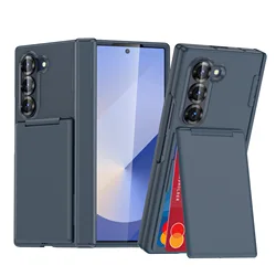 Protective Wallet Case with Hinge Protection and Card Holder - Solid Color Matte Finish - Galaxy Z Fold6 (Blue  hinge protect)