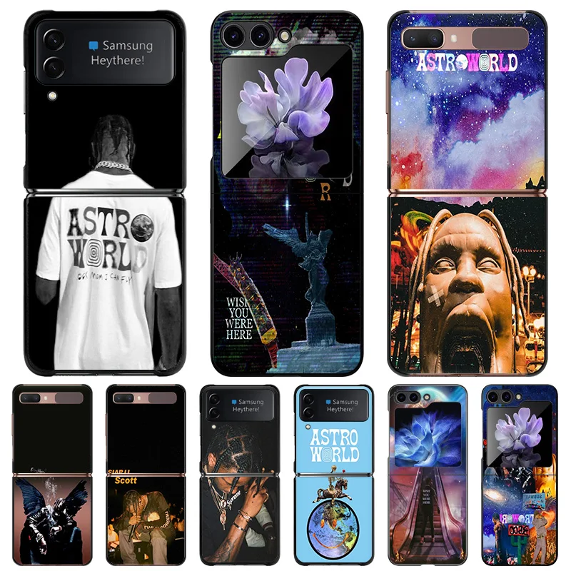 Custodia Per Telefono Anti-Goccia Nera Opaca Per Samsung Zflip5 5G Travis Scott Hard Galaxy Z Flip 3 4 5 Cover
