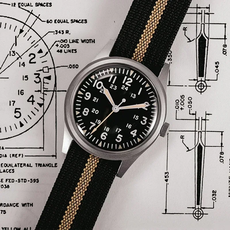 RDUNAE RA03 G10 34.5mm Retro Military Watch 316L Stainless Steel K1 Mineral Glass Luminous Sports Quartz Men Pilot Watch Men 3