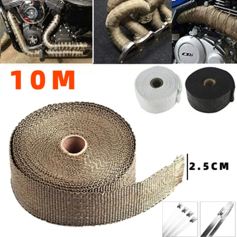 Exhaust Heat Wrap Tape 10M 2.5CM wide Insulation Thermal Heat Wrap Roll Cotton Banana Cloth Motorcycle Fiberglass Heat Shield Tape
