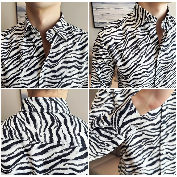 Description Picture 3 of itemZebra Striped Shirt for Men Long Sleeve Casual Shirts Men's Slim Fit Business Dress Shirts Wedding Party Club Party Tuxedo M-4XL