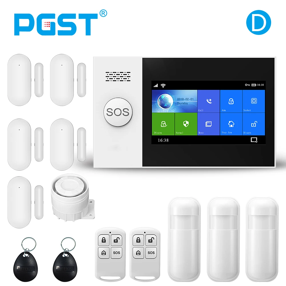 PGST PG-107 Tuya Wireless Home WIFI GSM Home Security With Motion Detector Sensor Burglar Alarm System APP Control Support Alexa ring keypad alarm Alarms & Sensors