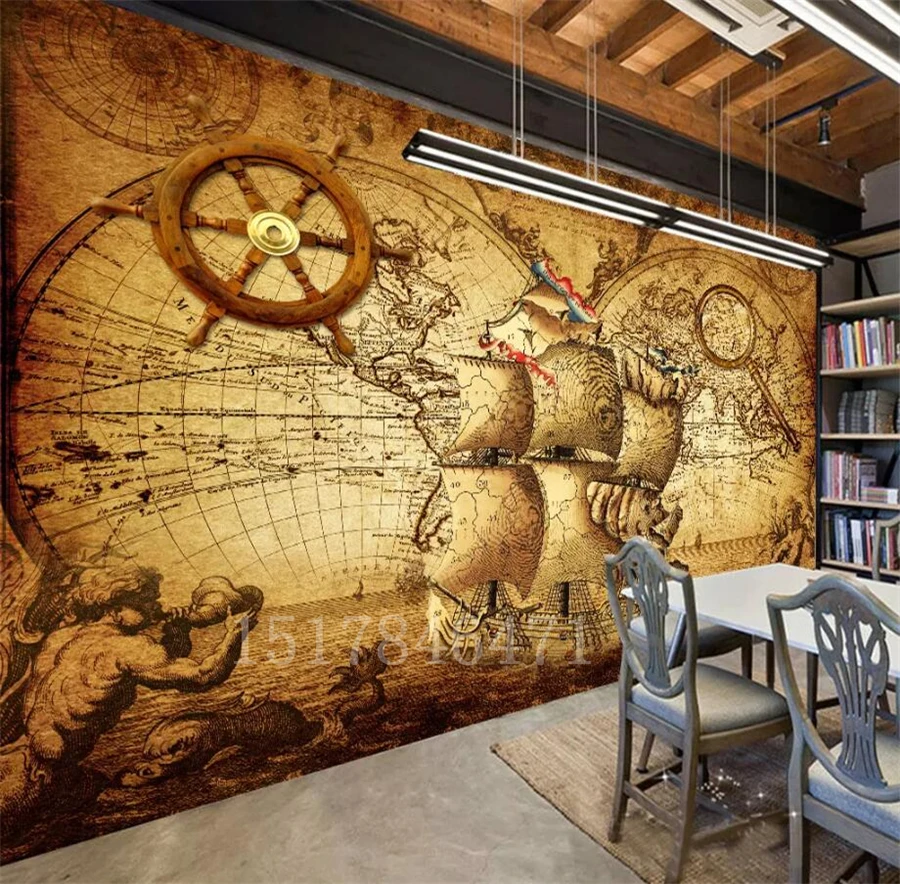 Description Picture 5 of itembeibehang Custom wallpaper 3d mural retro nautical theme Papel de parede background wall living room bedroom wallpaper 3d mural