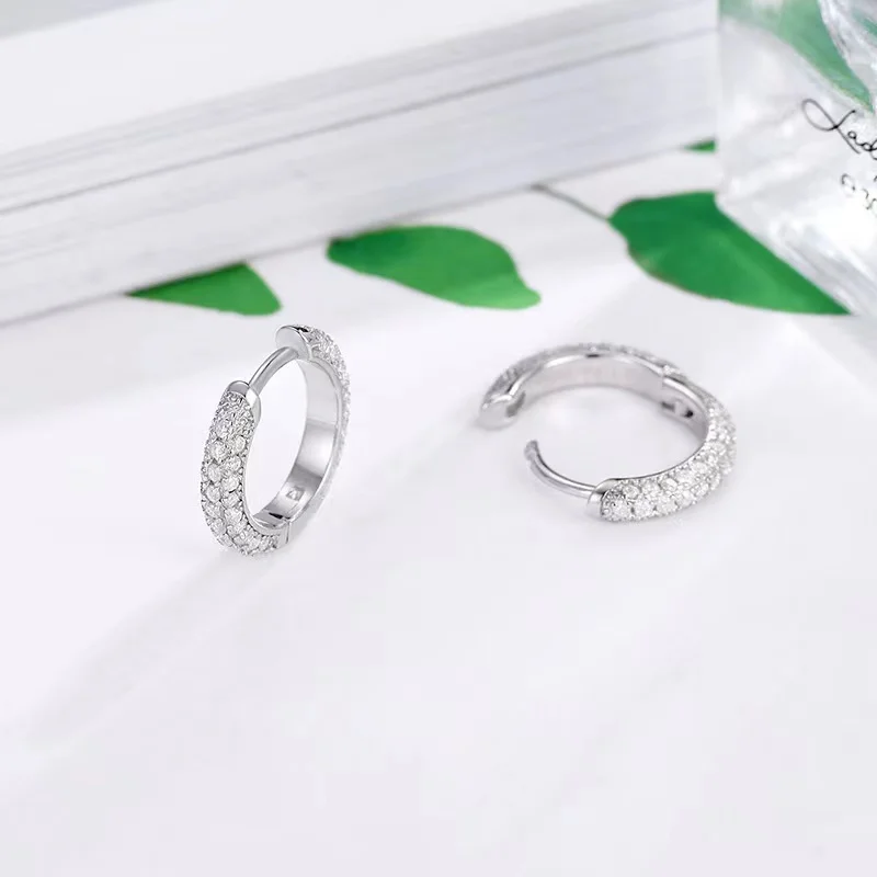 S925 Silver 0.8ct Moissanite Hoop Earrings 3 Rows Iced D Color Moissanite Diamond Huggie Earrings for Women Ins Jewelry Gift