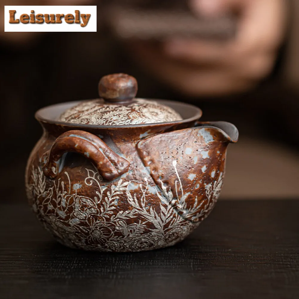 190ml Retro Flower Gilded Silver Hand Grasping Pot Old Rock Mud Treasure Bottle Pot Coarse Pottery Filter Kettle Kung Fu Teaset