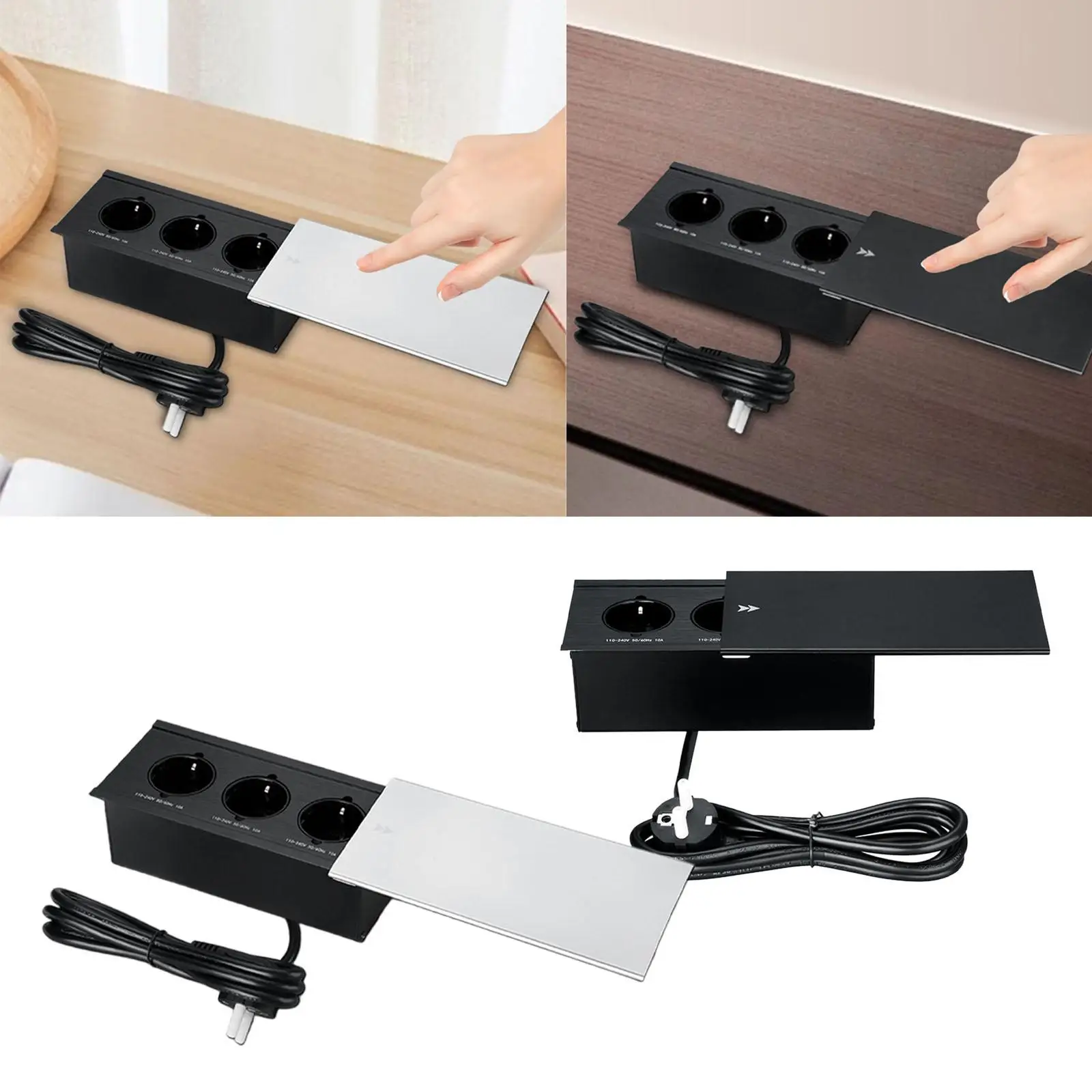 European Recessed Power Strip with Sliding Cover 18M Power Cord Electrical Outlet Extender for Home Furniture Travel Desk Table