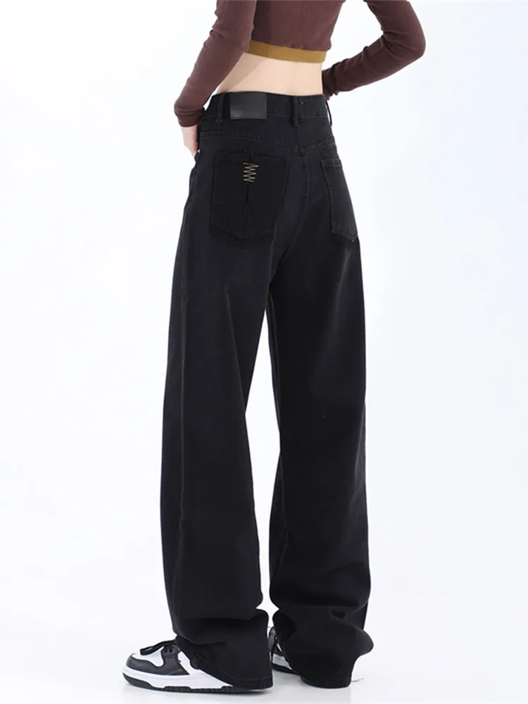 

2022 Autumn Winter Jeans Woman Y2k Wide Leg Pants High Waist Mom Jeans Korean Fashion Vintage Streetwear Black Denim Trousers