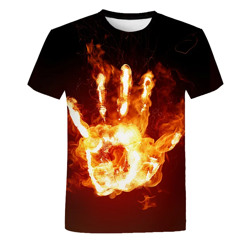 Flame T shirt summer new style kids 3D print tops boys girls new year fashion loose cool short sleeve T shirts 4-14 years old children's age t shirt	