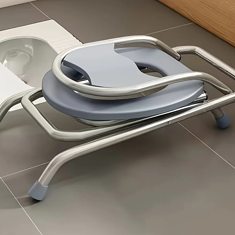 1 Foldable O-shaped Stainless Steel Commode Chair with Backrest