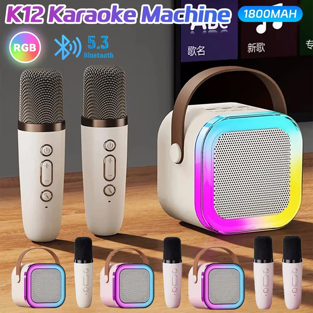 Bluetooth Karaoke Wireless Speaker Microphone K12 Home KTV Machine RGB Light