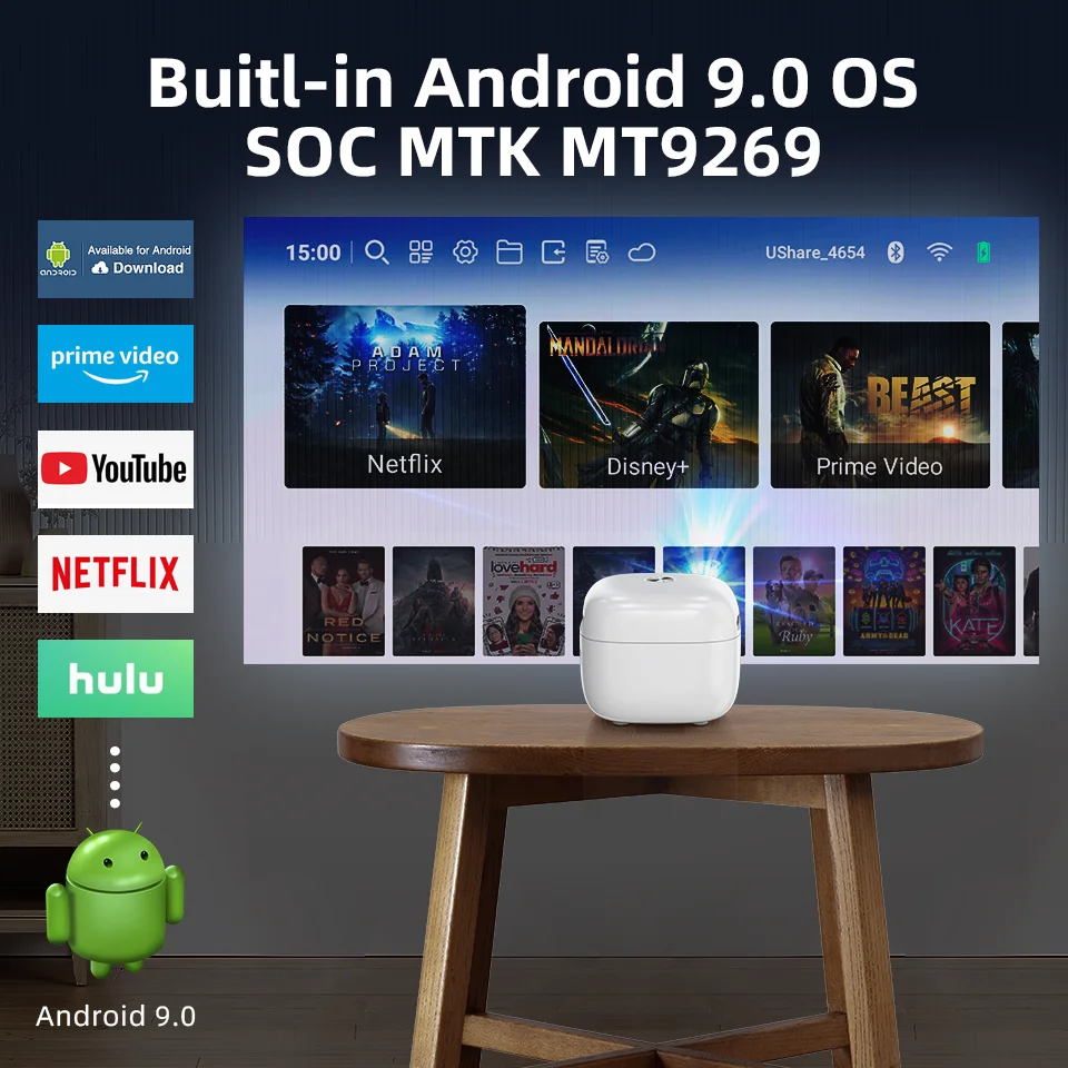 Q6plus 미니 프로젝터 폰, 120ANSI 루멘, 2G 램, 블루투스, 와이파이 지원, LED 미니 프로젝터, 판촉용 선물