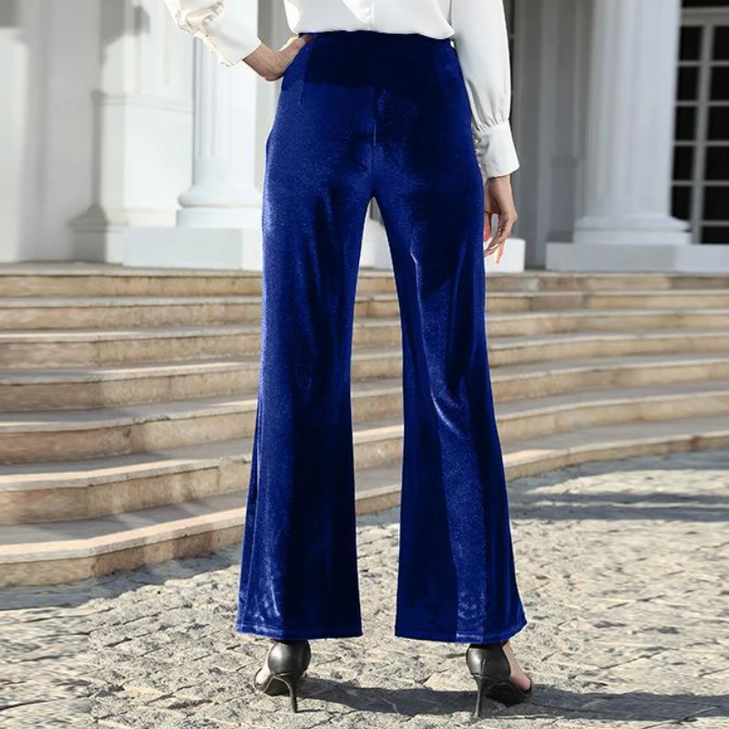 Pleuche High Waisted Flared Pants New Vintage Wide Leg Pants Fashion Streetwear Elegant Trousers Women Clothes Pantalon Femme